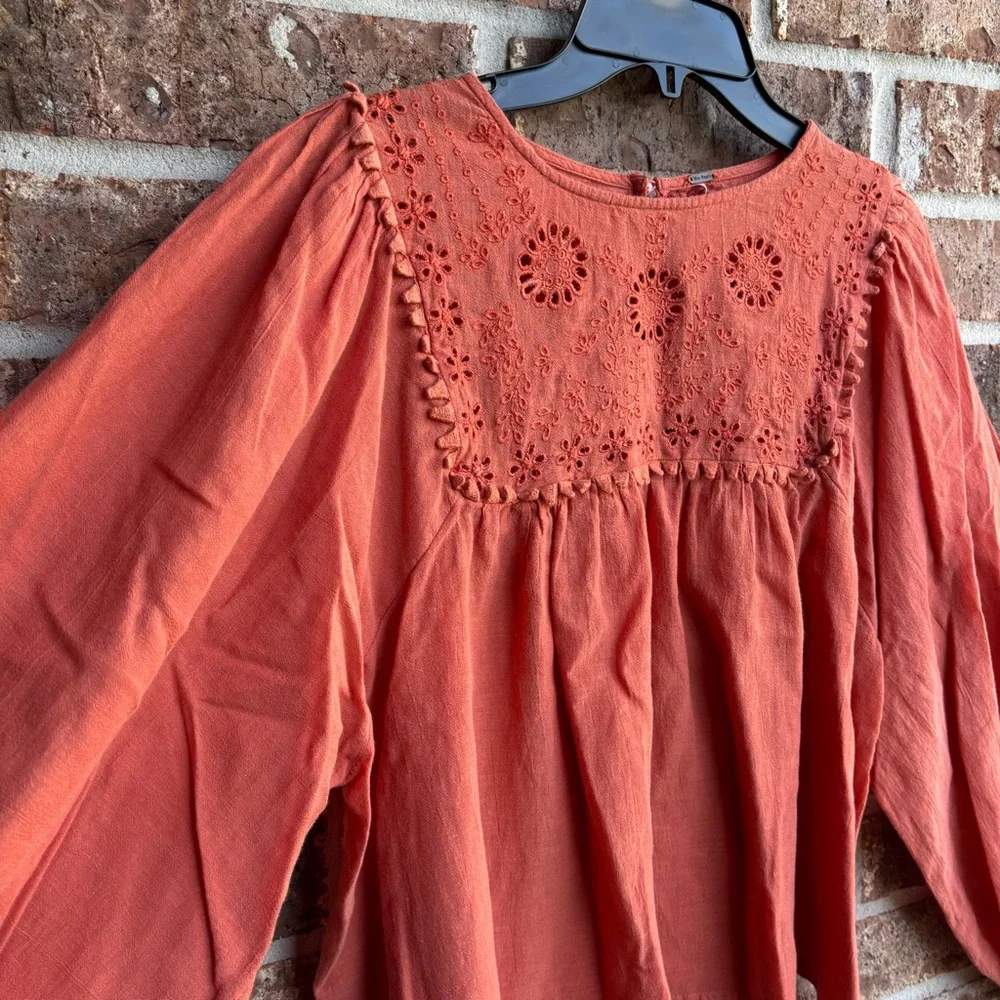 Free people Valencia Orange Embroidered Top